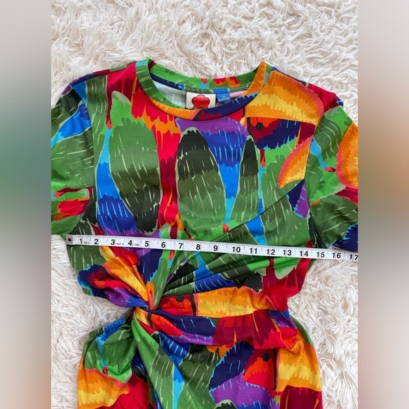 NWT Farm Rio Short-Sleeve Cutout t-shirt Midi Dress multicolor crew neck SZ XS - Picture 5 of 12